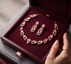 VOXRO Pink Cascade Floral Necklace & Earring Set