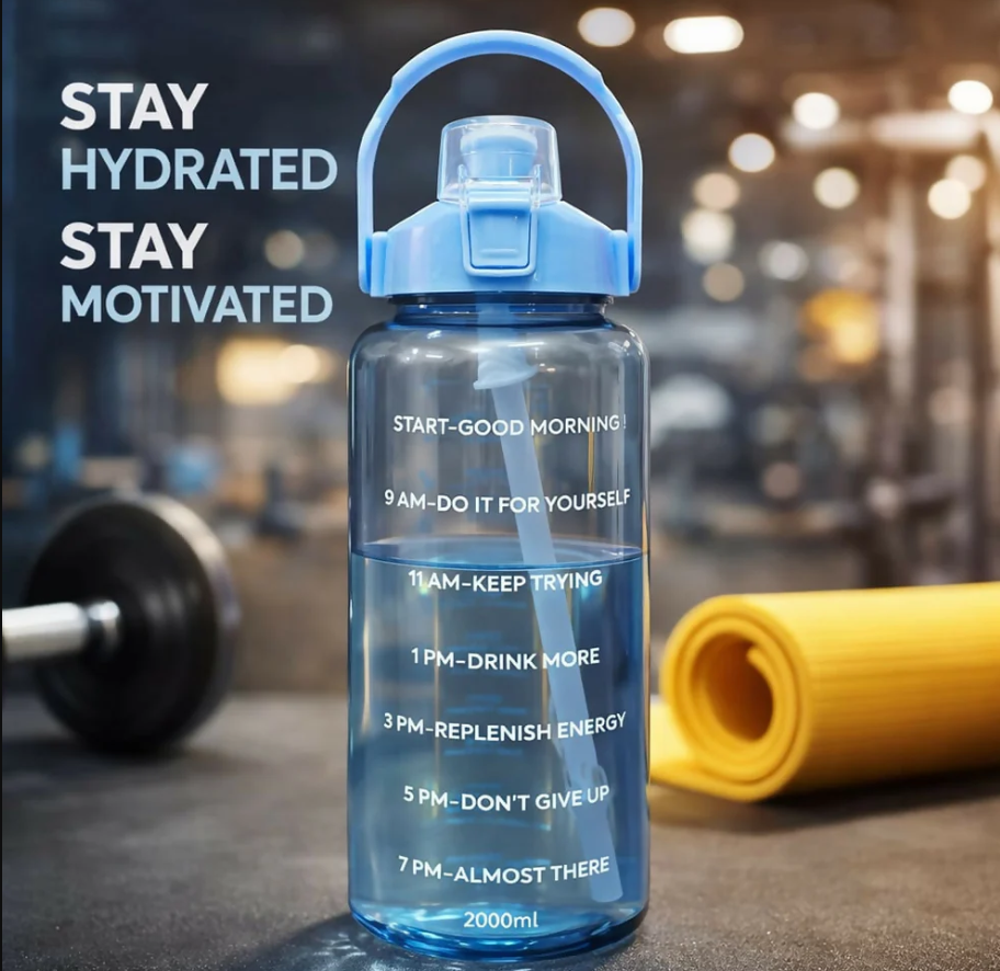 Water Bottle – Large 2000ml Capacity with Time Markers for Hydration