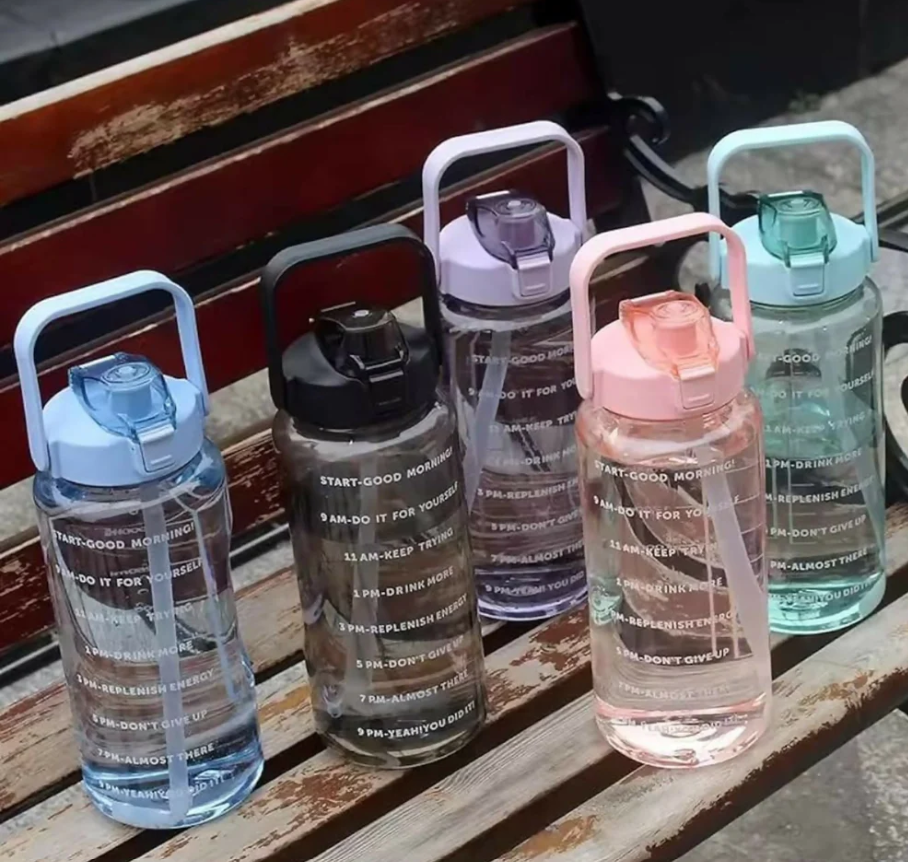 Water Bottle – Large 2000ml Capacity with Time Markers for Hydration