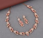 VOXRO Pink Cascade Floral Necklace & Earring Set